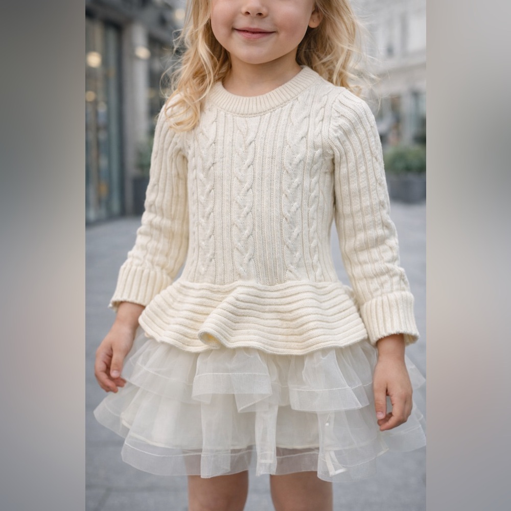 Bonnie Jean Girls Sweater Dress Size 4 Ivory Tulle Skirt Holiday Party
